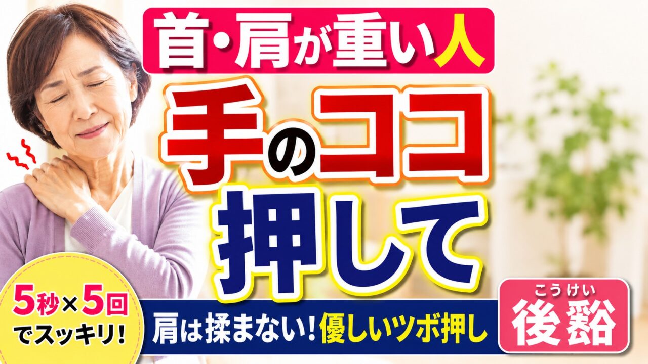 【肩こり・首の痛み】肩を揉まずに手を押す！後谿の場所と優しい押し方