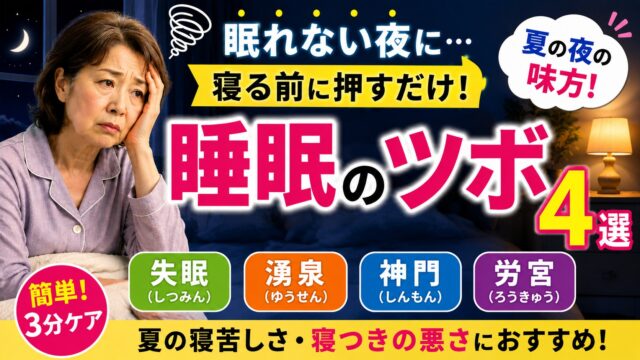 【眠れない夜に】寝る前に押したい睡眠のツボ4選｜夏の寝苦しい夜にできる簡単セルフケア
