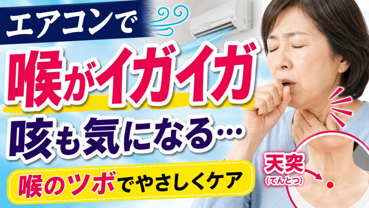 【エアコンで喉が痛い・咳が出る方へ】喉のイガイガが気になるときのツボ「天突」｜簡単セルフケア